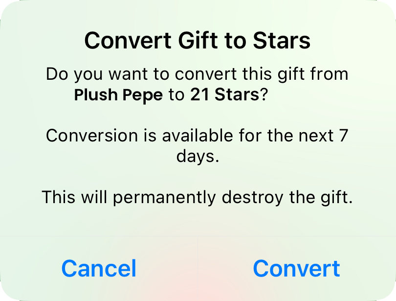 Convert gift to Stars dialog